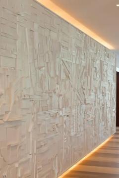 Peter Glassford Matte White Brutalist Sculptural Collage Artwork Mural from Upcycled Wood - 3837663