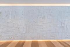 Peter Glassford Matte White Brutalist Sculptural Collage Artwork Mural from Upcycled Wood - 3837670