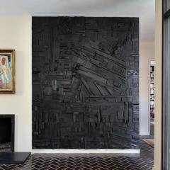 Peter Glassford Satin Black Brutalist Sculptural Collage Artwork Mural from Upcycled Wood - 3837774