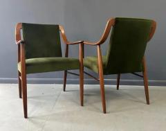 Peter Hvidt Pair of Danish Lounge Chairs in Walnut and Velvet in the Style of Peter Hvidt - 3936176