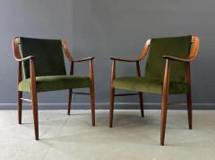 Peter Hvidt Pair of Danish Lounge Chairs in Walnut and Velvet in the Style of Peter Hvidt - 3936178