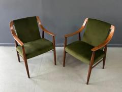 Peter Hvidt Pair of Danish Lounge Chairs in Walnut and Velvet in the Style of Peter Hvidt - 3936179