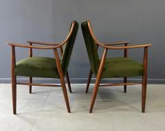 Peter Hvidt Pair of Danish Lounge Chairs in Walnut and Velvet in the Style of Peter Hvidt - 3936182