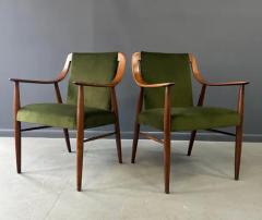 Peter Hvidt Pair of Danish Lounge Chairs in Walnut and Velvet in the Style of Peter Hvidt - 3936186