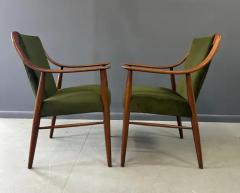 Peter Hvidt Pair of Danish Lounge Chairs in Walnut and Velvet in the Style of Peter Hvidt - 3936189