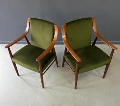 Peter Hvidt Pair of Danish Lounge Chairs in Walnut and Velvet in the Style of Peter Hvidt - 3936190