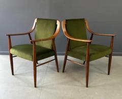 Peter Hvidt Pair of Danish Lounge Chairs in Walnut and Velvet in the Style of Peter Hvidt - 3936191