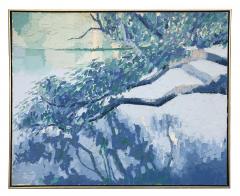 Peter Raynor Oil on Canvas A Serene Landscape Painting of a Tree Branch at Waters Edge - 680527