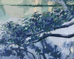 Peter Raynor Oil on Canvas A Serene Landscape Painting of a Tree Branch at Waters Edge - 680529