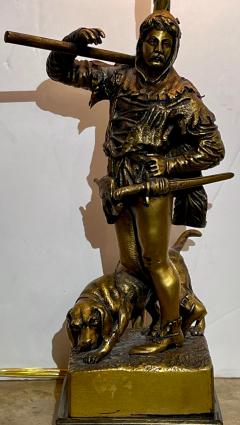 Petit Antique Eugene Barillot Bronze Renaissance Man Dog Sculpture Lamp - 2654804