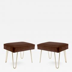 Petite Brass Hairpin Ottomans in Espresso Velvet - 240529