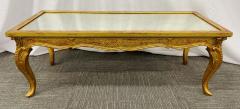 Petite Hollywood Regency Style Coffee Table Giltwood Base Antiqued Mirror Top - 2917274