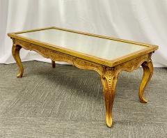 Petite Hollywood Regency Style Coffee Table Giltwood Base Antiqued Mirror Top - 2917277