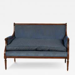 Petite Louis XVI Carved Mahogany Blue Silk Striped Down Cushion Canape Settee - 3976716