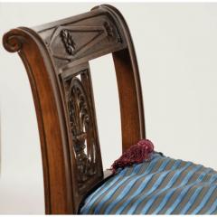 Petite Louis XVI Carved Mahogany Blue Velvet Striped Down Cushion Bench - 3974960