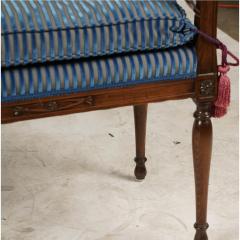 Petite Louis XVI Carved Mahogany Blue Velvet Striped Down Cushion Bench - 3974961