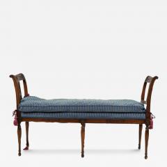 Petite Louis XVI Carved Mahogany Blue Velvet Striped Down Cushion Bench - 3976717