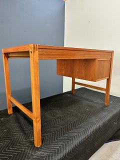 Petite Mid Century Teak Danish Desk with Sliding Drawers and Exposed Joinery - 2779420