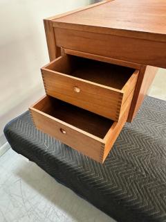 Petite Mid Century Teak Danish Desk with Sliding Drawers and Exposed Joinery - 2779421