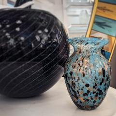 Petite Sky Blue with Black and Copper Aventurine Freckles Murano Glass Vase - 4606390