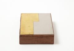 Petite modernist leather brass and steel box France 1970s - 2169108