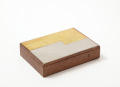 Petite modernist leather brass and steel box France 1970s - 2169109