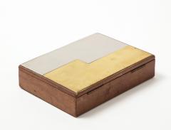 Petite modernist leather brass and steel box France 1970s - 2169112