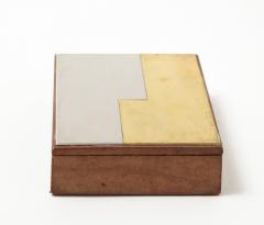 Petite modernist leather brass and steel box France 1970s - 2169113