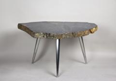 Petrified Wood Side Table with Stainless Steel Feet Organic Modern IDN 2021 - 4023070