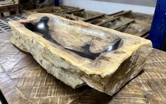 Petrified Wood Sink Grey Brown Black Beige Tones Polished Top Quality - 3722561
