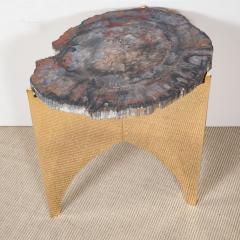 Petrified Wood Table with Mirrored Polished Bronze Base - 463637