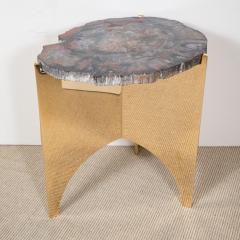 Petrified Wood Table with Mirrored Polished Bronze Base - 463641