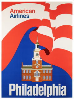 Philadelphia Vintage American Airlines Travel Poster circa 1960s - 3478952