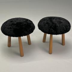 Philip Arctander Contemporary Swedish Mid Century Style Tripod Stools Black Sheepskin - 3498147