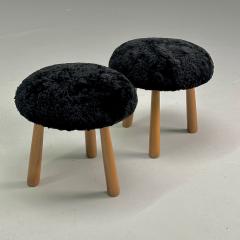 Philip Arctander Contemporary Swedish Mid Century Style Tripod Stools Black Sheepskin - 3498148