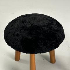 Philip Arctander Contemporary Swedish Mid Century Style Tripod Stools Black Sheepskin - 3498153