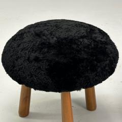 Philip Arctander Contemporary Swedish Mid Century Style Tripod Stools Black Sheepskin - 3498155