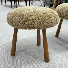 Philip Arctander Contemporary Swedish Modern Sheepskin Stools Honey Shearling Ottomans 2023 - 3468347