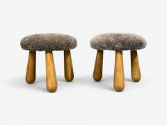 Philip Arctander Danish Modern Style Gray Sheepskin Maple Shearling Footstools 21st c  - 4636655