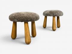 Philip Arctander Danish Modern Style Gray Sheepskin Maple Shearling Footstools 21st c  - 4636657