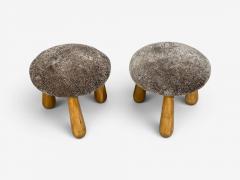 Philip Arctander Danish Modern Style Gray Sheepskin Maple Shearling Footstools 21st c  - 4636659