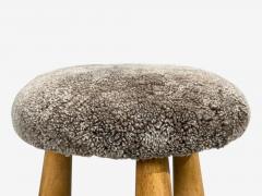 Philip Arctander Danish Modern Style Gray Sheepskin Maple Shearling Footstools 21st c  - 4636662
