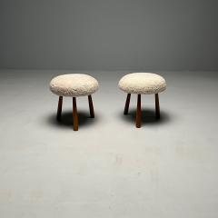 Philip Arctander Pair Contemporary Sheepskin Stools Ottomans Swedish Modern Style Shearling - 3417885