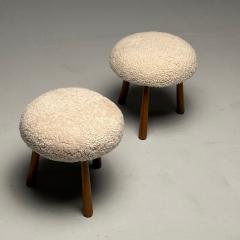 Philip Arctander Pair Contemporary Sheepskin Stools Ottomans Swedish Modern Style Shearling - 3417887