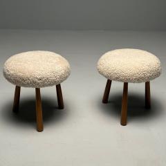 Philip Arctander Pair Contemporary Sheepskin Stools Ottomans Swedish Modern Style Shearling - 3417888