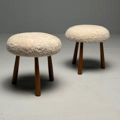 Philip Arctander Pair Contemporary Sheepskin Stools Ottomans Swedish Modern Style Shearling - 3417893