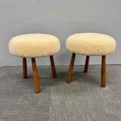 Philip Arctander Pair Contemporary Swedish Modern Style Sheepskin Footstools Ottomans Beige - 3157401