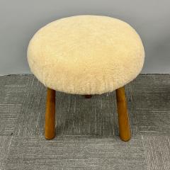 Philip Arctander Pair Contemporary Swedish Modern Style Sheepskin Footstools Ottomans Beige - 3157404