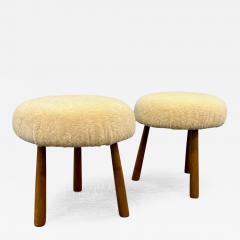 Philip Arctander Pair Contemporary Swedish Modern Style Sheepskin Footstools Ottomans Beige - 3280188