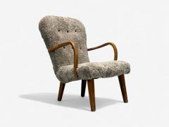 Philip Arctander Philip Arctander Style Shearling Beech Lounge Chair Denmark 1960s - 4341388